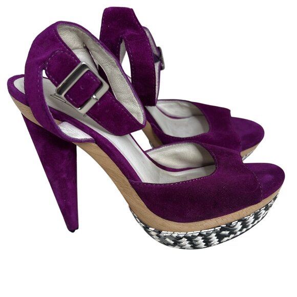 Pelle Moda Womens Purple Suede Platform Heels Adjustable Ankle Strap Size 7M - Picture 2 of 5